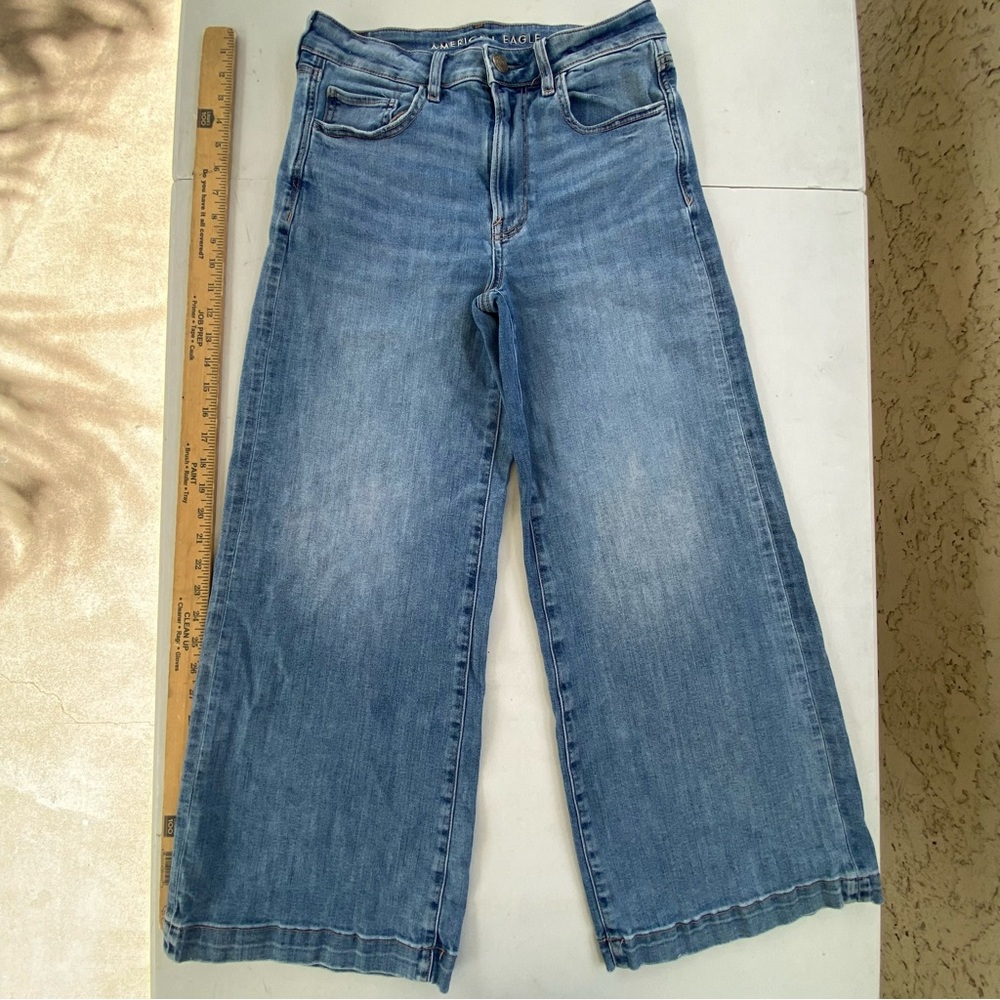 American Eagle Wide Leg Jeans Womens 6 Short Light Wash Cropped Flare Fit